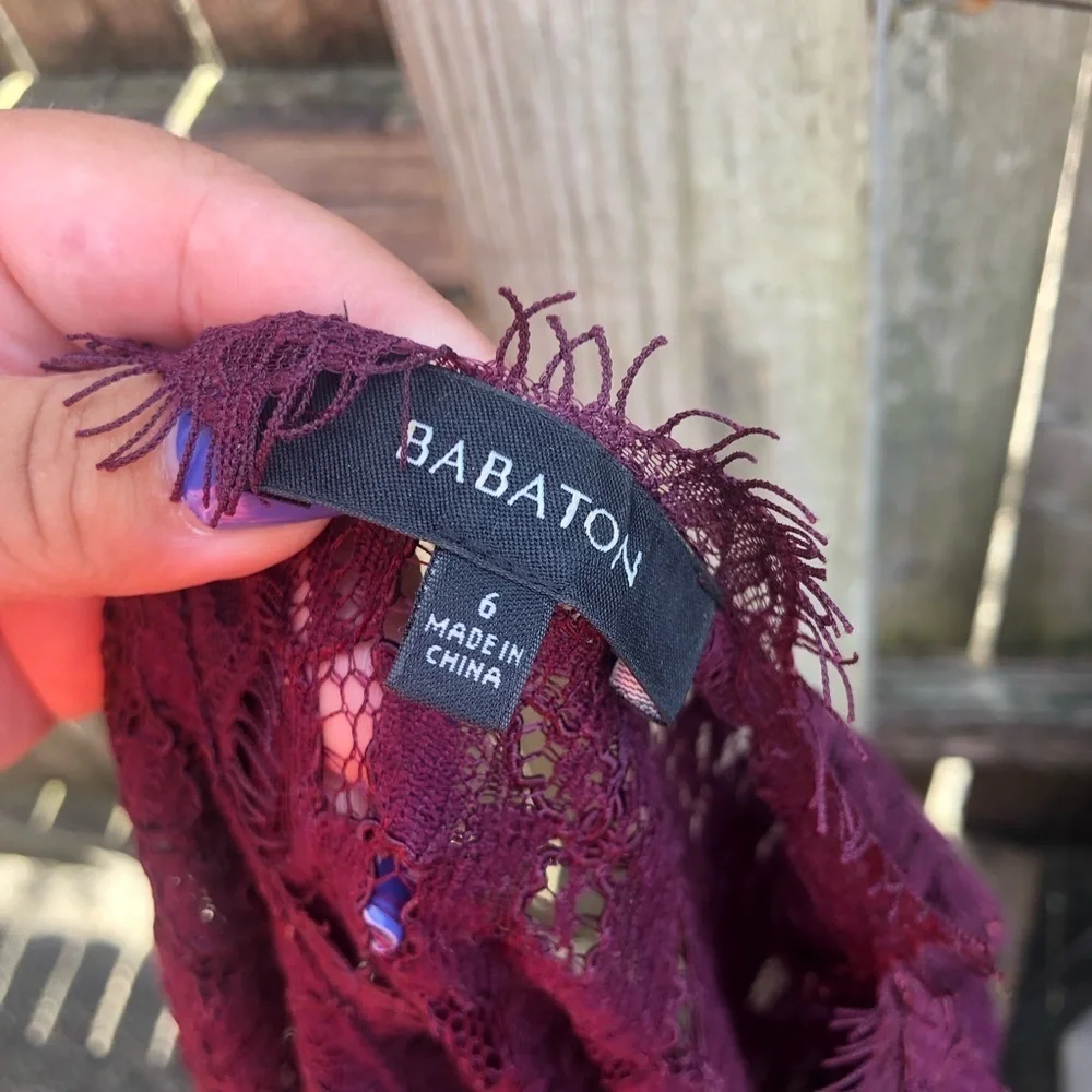 ARITIZIA BABATON LORNA MAROON LACE SHORT SLEEVE DRESS - Picture 4 of 5